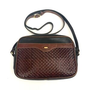 Vintage Bally Woven Leather Crossbody Bag in Black/Brown Minimalist Classic